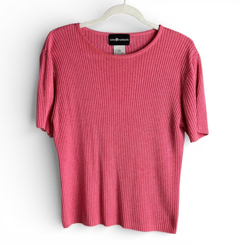 Vintage Berry Pink Ribbed Short Sleeve Sweater Top